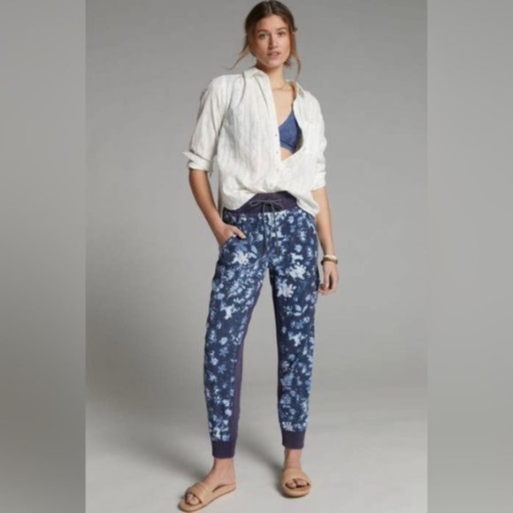 Anthropologie | The Nomad Joggers Navy Blue Tie Dye Bleach Floral Print New XS - Picture 4 of 16